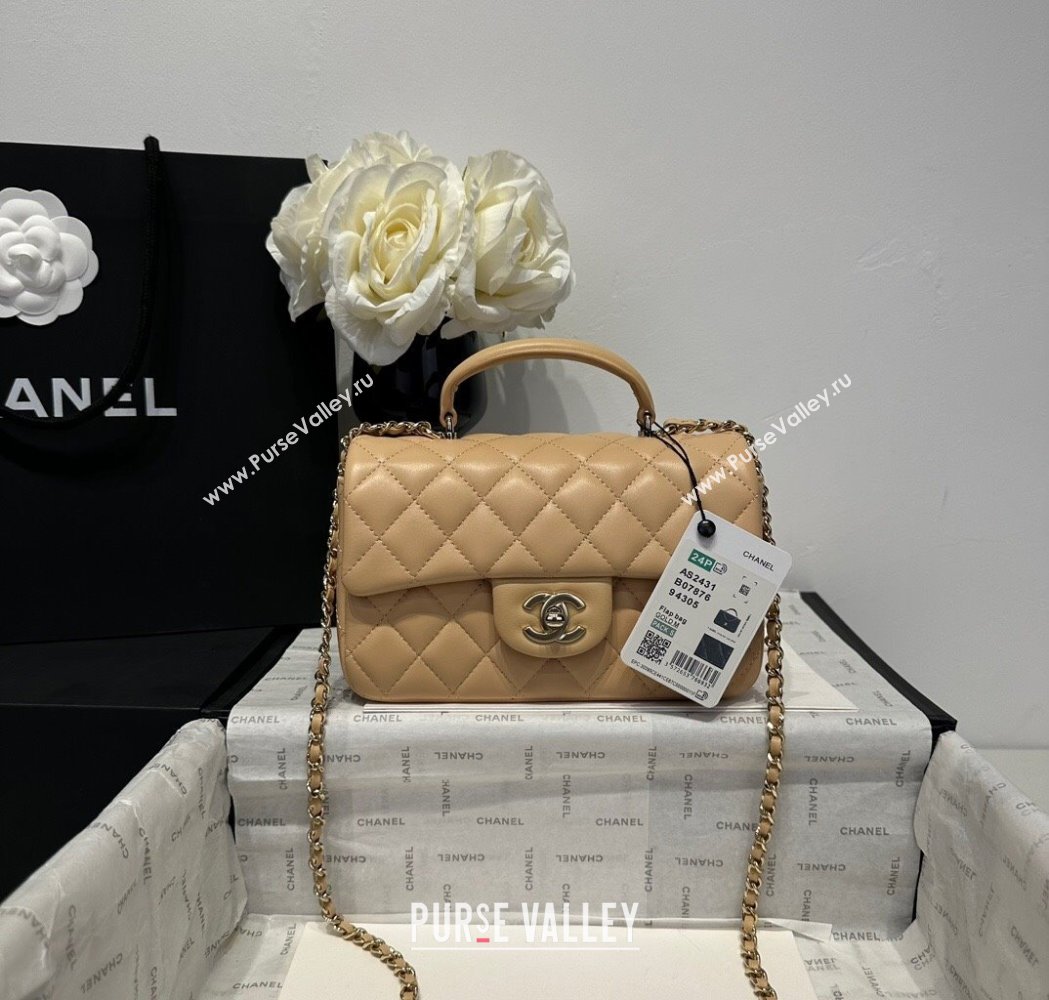 Chanel Coco Lambskin Mini Flap Bag with Top Handle AS2431 Beige 2025 0212 (yezi-250213013)