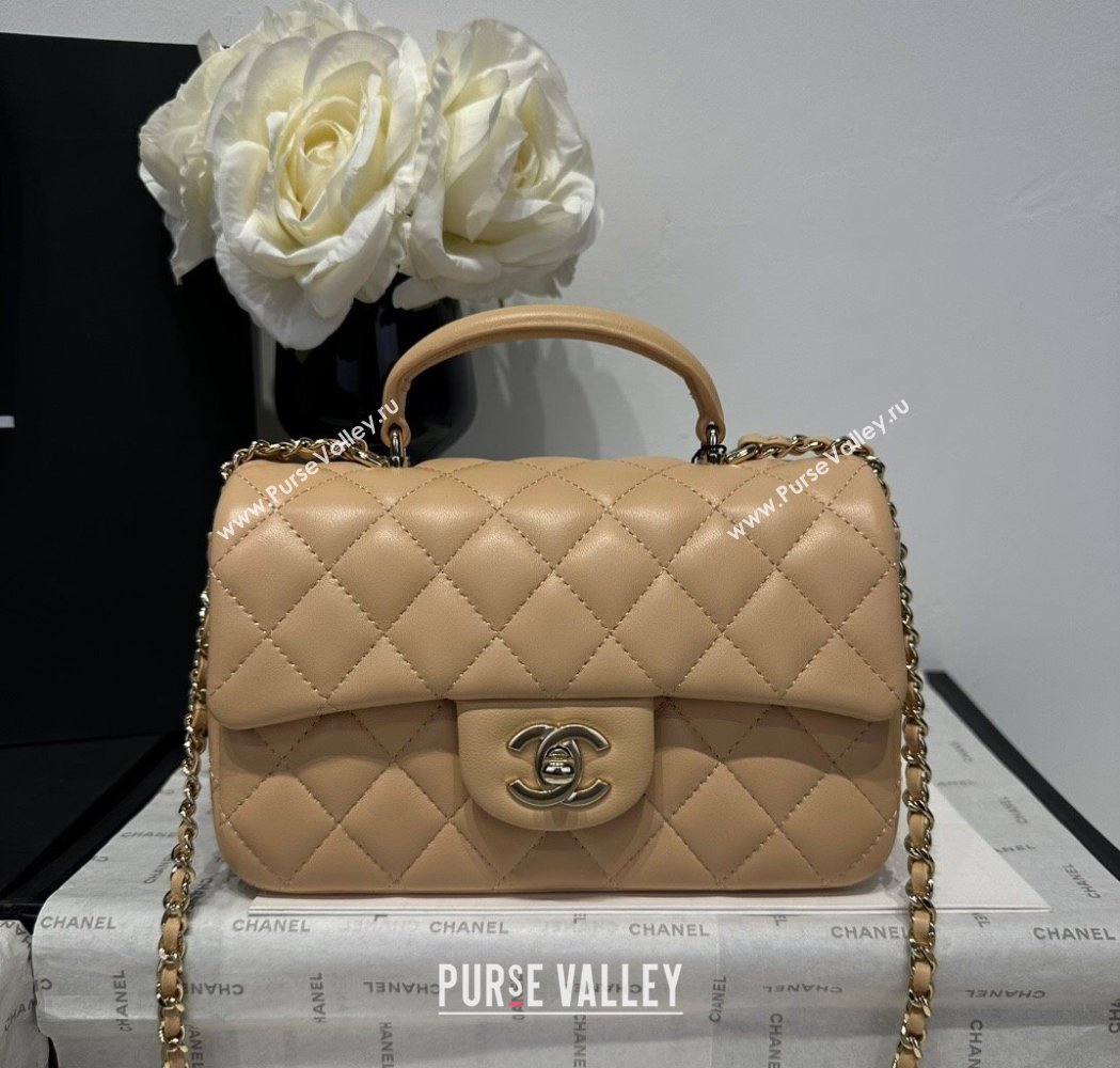 Chanel Coco Lambskin Mini Flap Bag with Top Handle AS2431 Beige 2025 0212 (yezi-250213013)