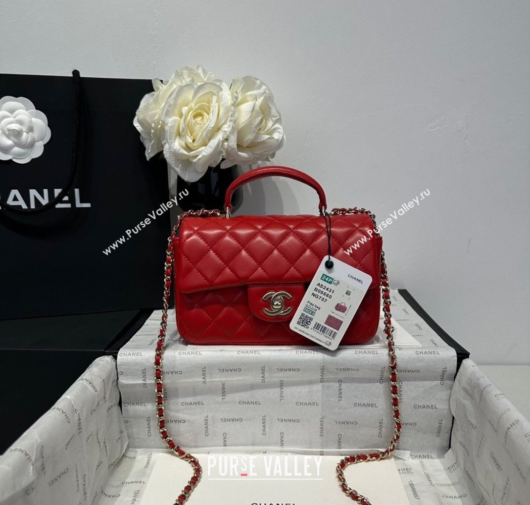 Chanel Coco Lambskin Mini Flap Bag with Top Handle AS2431 Red 2025 0212 (yezi-250213014)