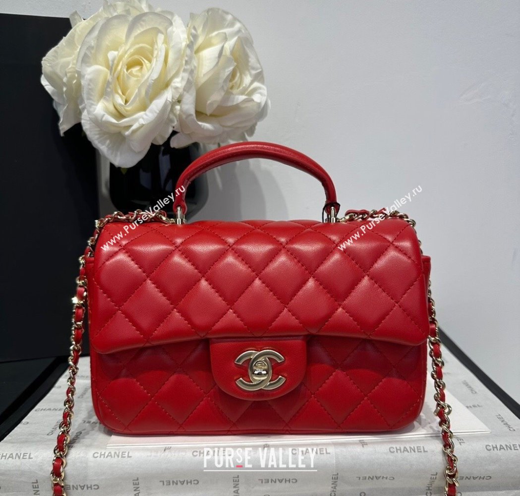 Chanel Coco Lambskin Mini Flap Bag with Top Handle AS2431 Red 2025 0212 (yezi-250213014)