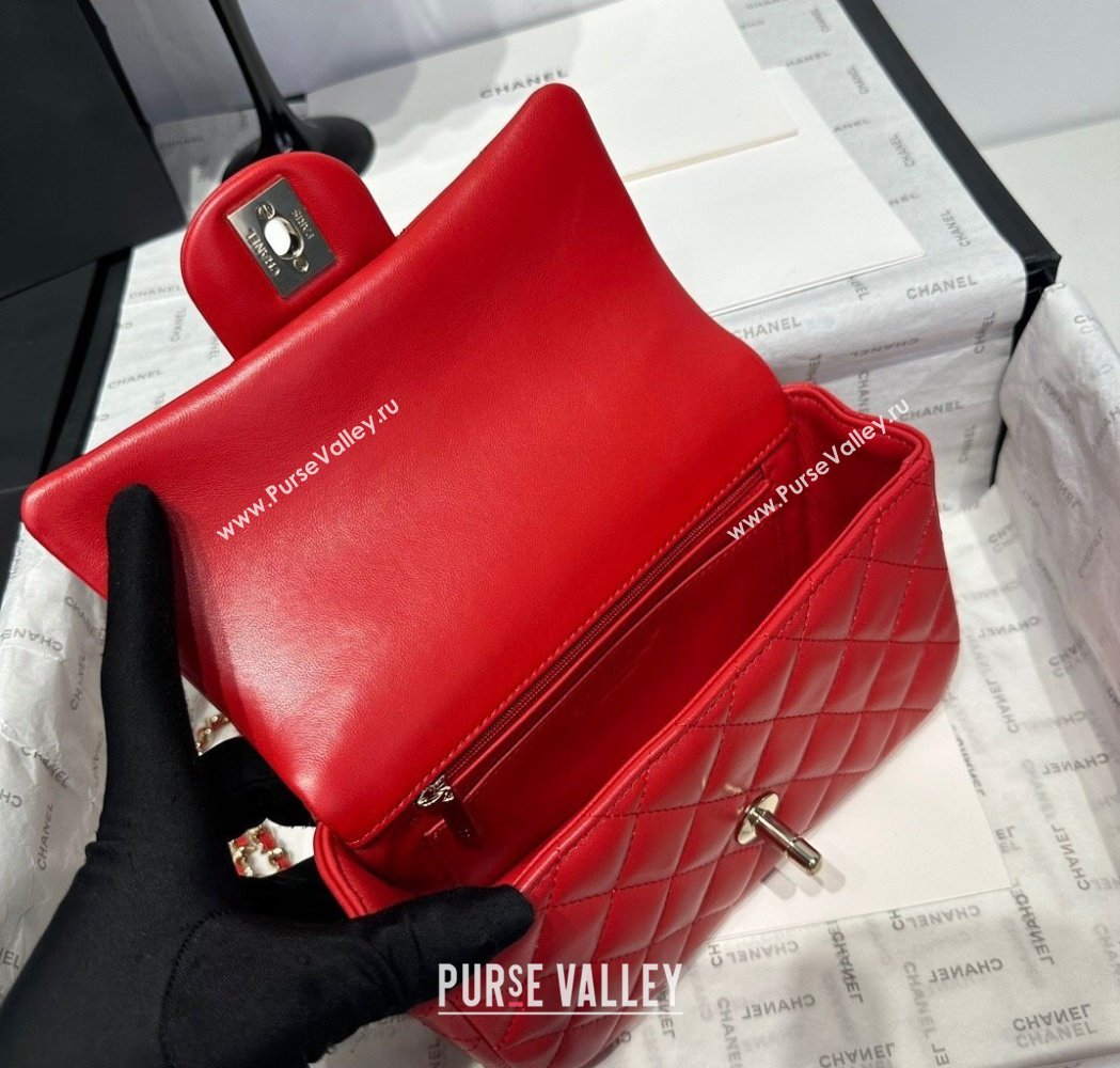 Chanel Coco Lambskin Mini Flap Bag with Top Handle AS2431 Red 2025 0212 (yezi-250213014)