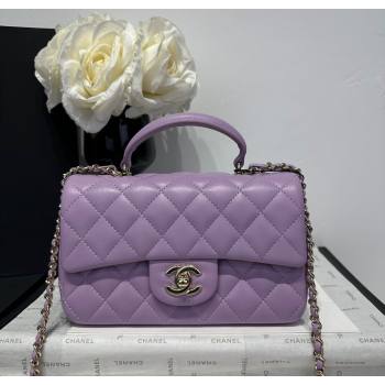 Chanel Coco Lambskin Mini Flap Bag with Top Handle AS2431 Light Purple 2025 0212 (yezi-250213015)