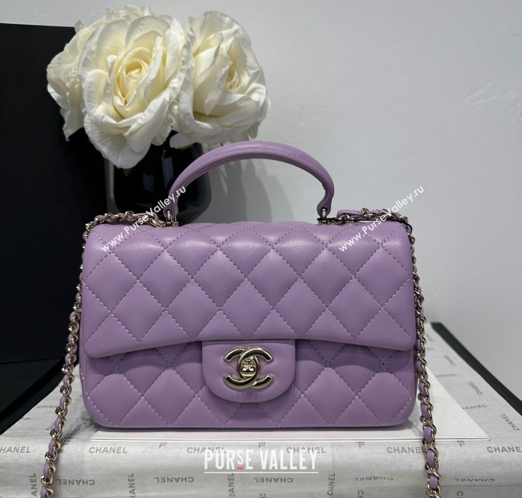 Chanel Coco Lambskin Mini Flap Bag with Top Handle AS2431 Light Purple 2025 0212 (yezi-250213015)