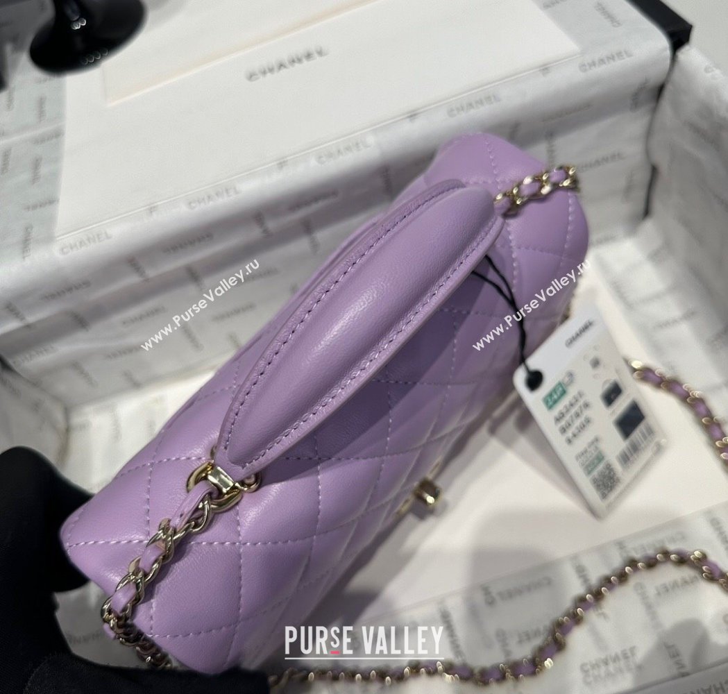 Chanel Coco Lambskin Mini Flap Bag with Top Handle AS2431 Light Purple 2025 0212 (yezi-250213015)