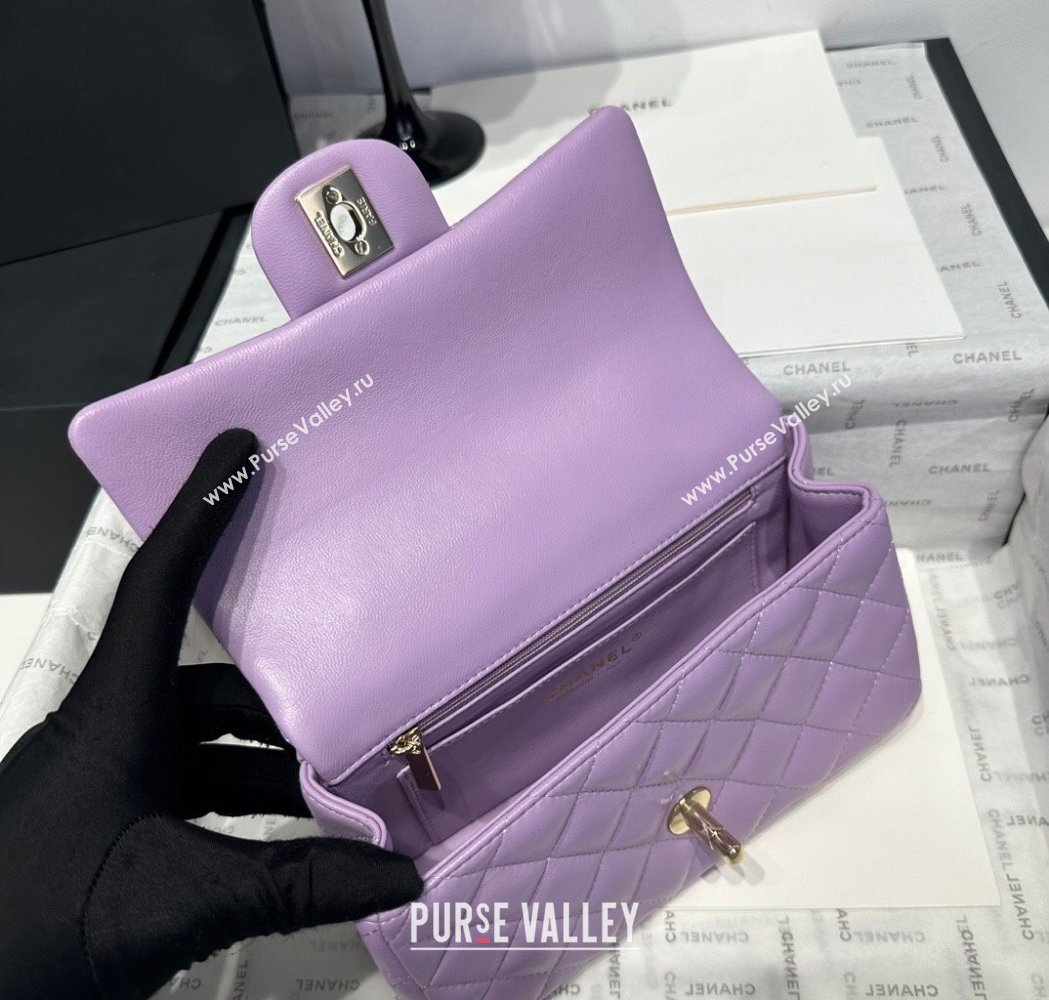 Chanel Coco Lambskin Mini Flap Bag with Top Handle AS2431 Light Purple 2025 0212 (yezi-250213015)
