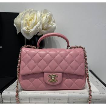 Chanel Coco Lambskin Mini Flap Bag with Top Handle AS2431 Light Pink 2025 0212 (yezi-250213016)