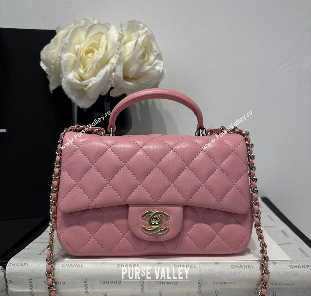 Chanel Coco Lambskin Mini Flap Bag with Top Handle AS2431 Light Pink 2025 0212 (yezi-250213016)