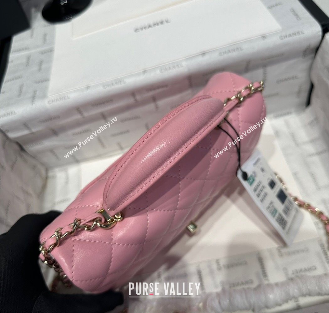 Chanel Coco Lambskin Mini Flap Bag with Top Handle AS2431 Light Pink 2025 0212 (yezi-250213016)