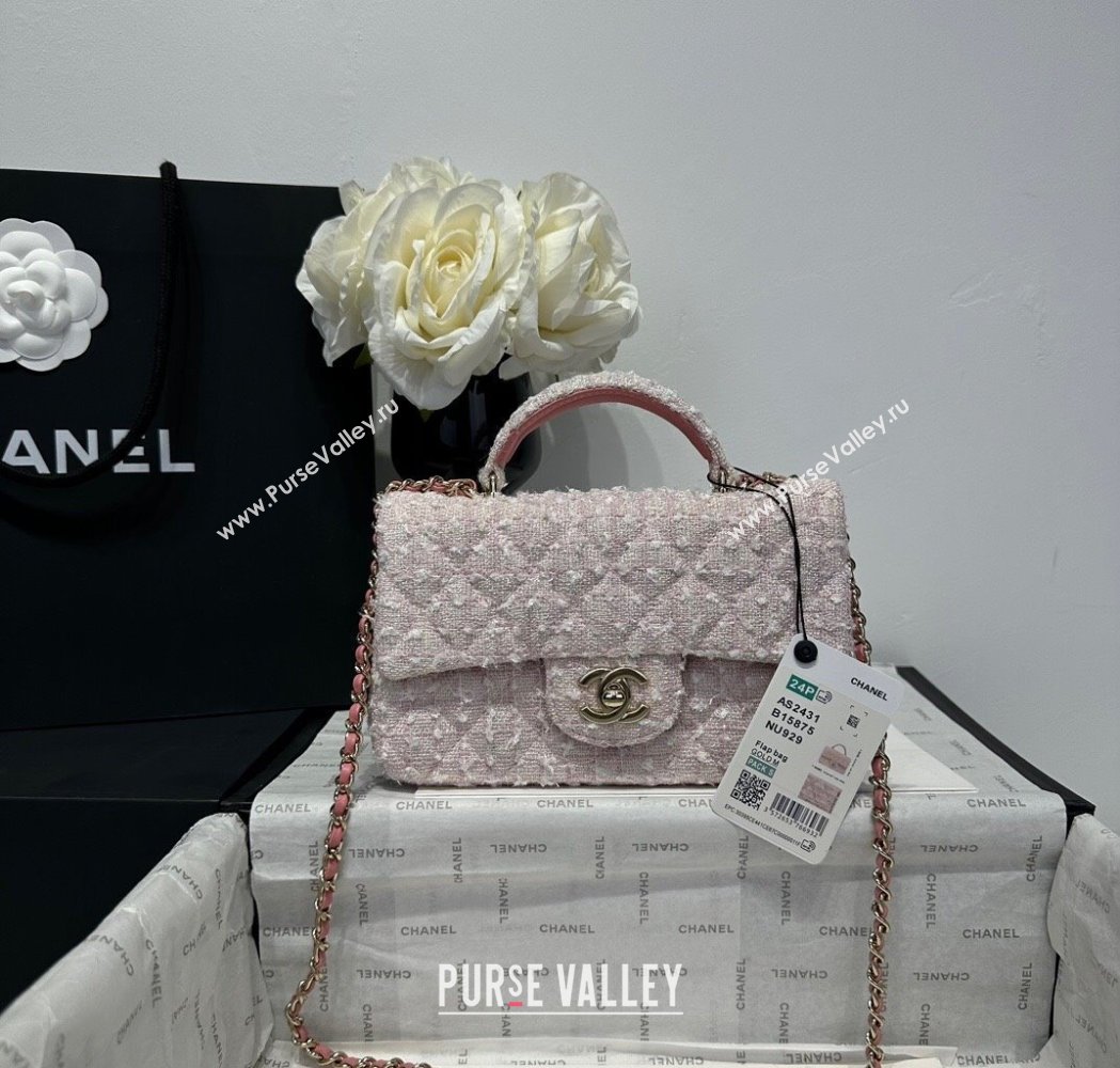Chanel Coco Tweed Mini Flap Bag with Top Handle AS2431 Light Pink 2025 0212 (yezi-250213017)