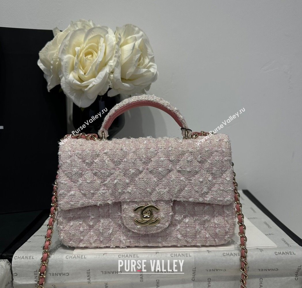 Chanel Coco Tweed Mini Flap Bag with Top Handle AS2431 Light Pink 2025 0212 (yezi-250213017)