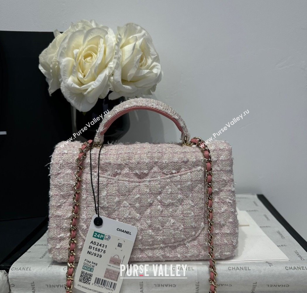 Chanel Coco Tweed Mini Flap Bag with Top Handle AS2431 Light Pink 2025 0212 (yezi-250213017)