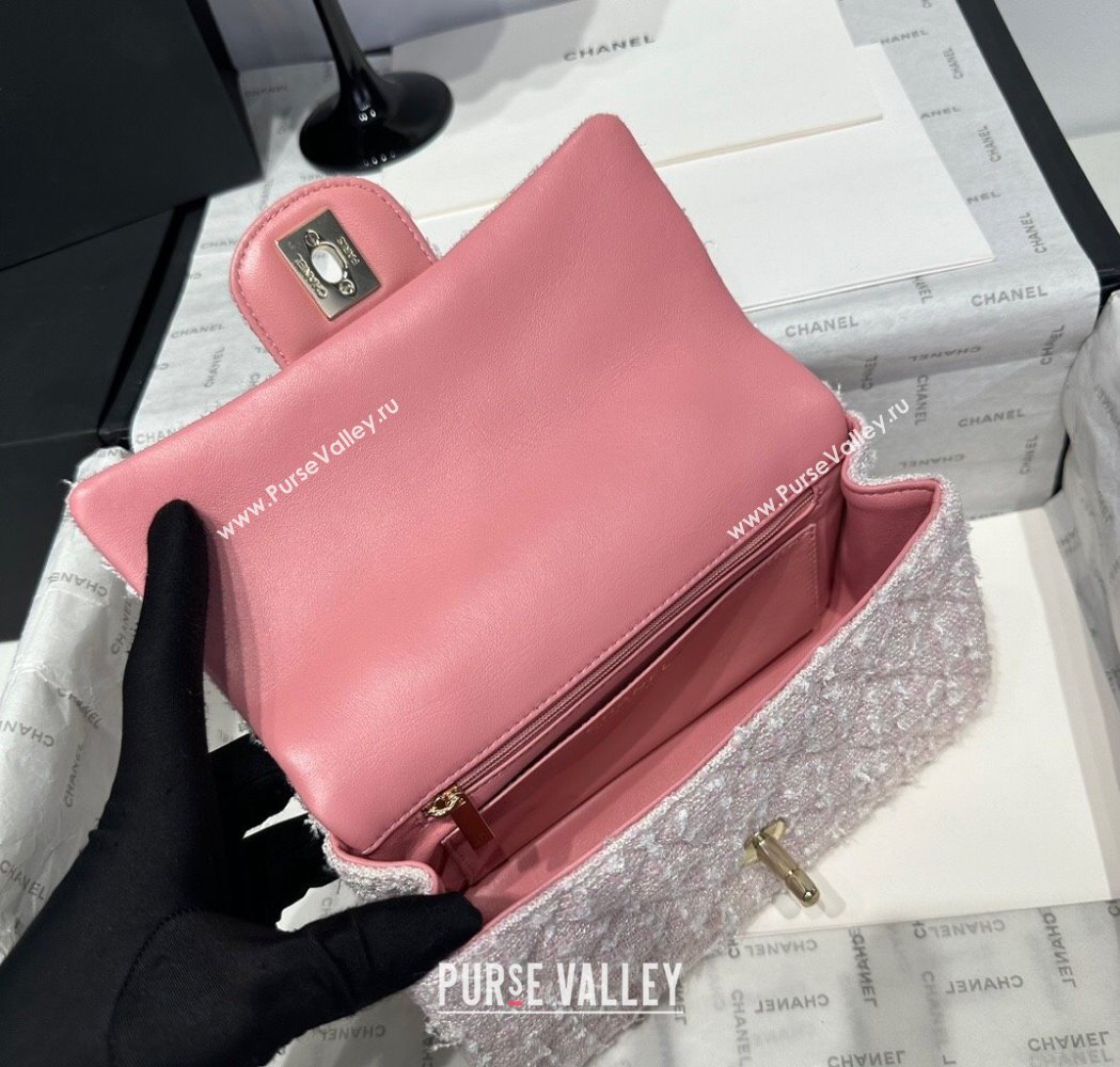 Chanel Coco Tweed Mini Flap Bag with Top Handle AS2431 Light Pink 2025 0212 (yezi-250213017)