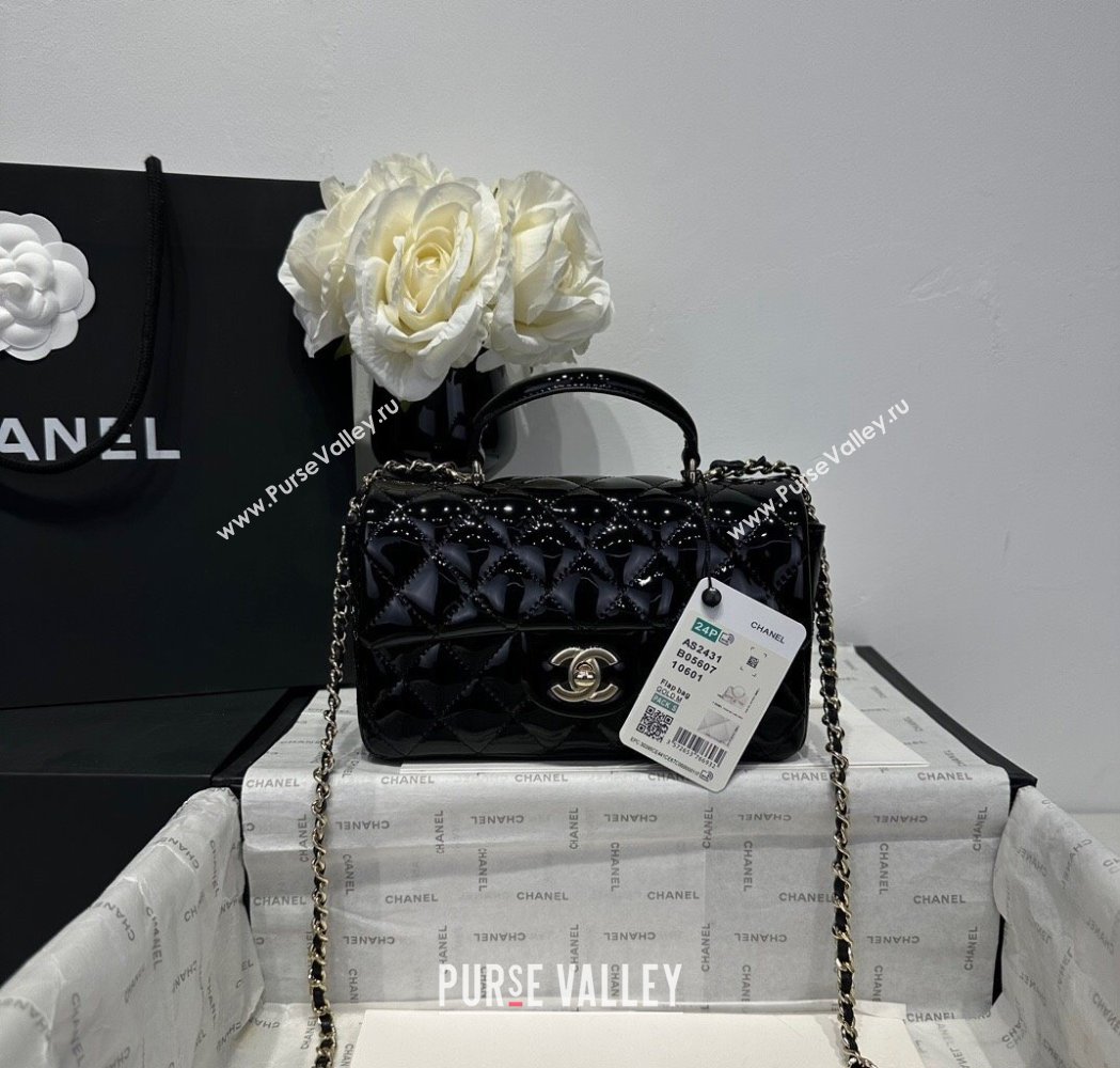 Chanel Coco Patent Calfskin Mini Flap Bag with Top Handle AS2431 Black 2025 0212 (yezi-250213018)