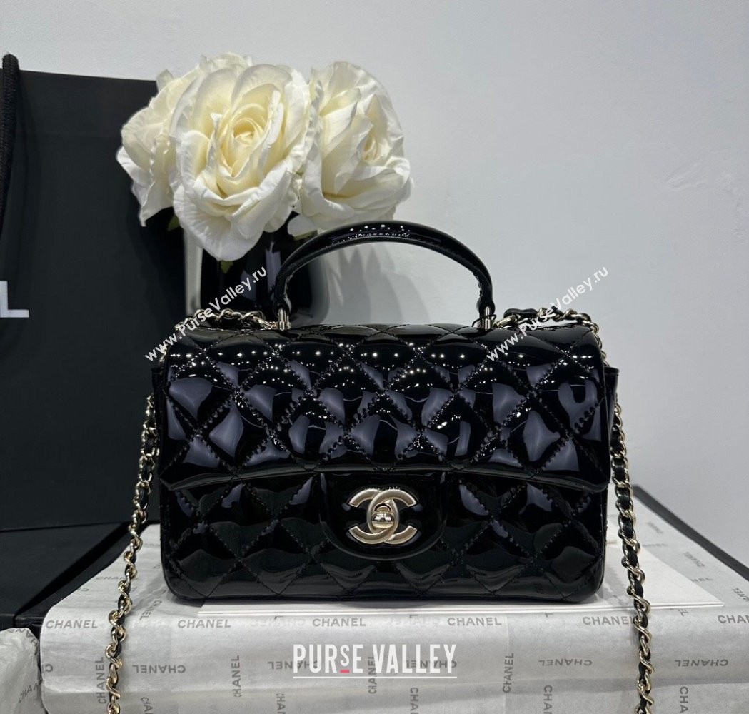 Chanel Coco Patent Calfskin Mini Flap Bag with Top Handle AS2431 Black 2025 0212 (yezi-250213018)