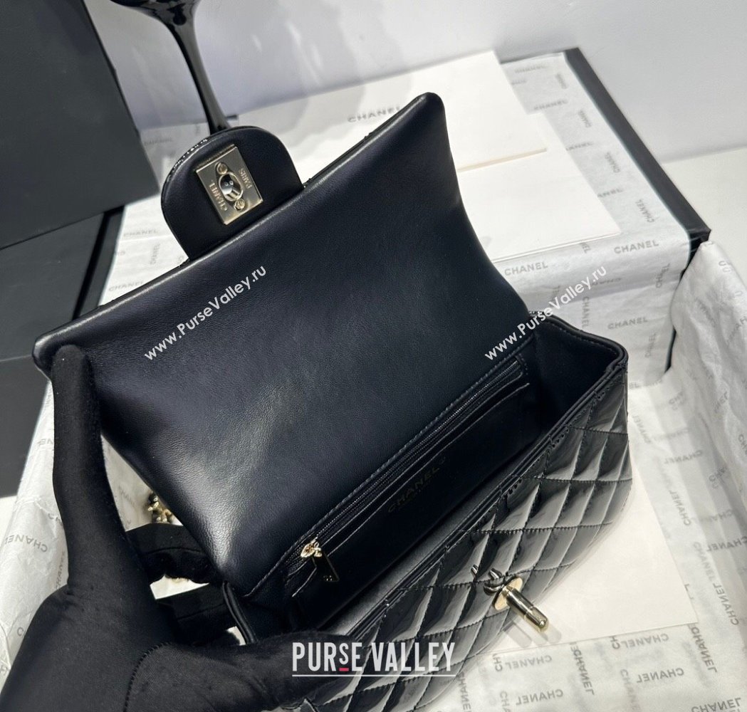Chanel Coco Patent Calfskin Mini Flap Bag with Top Handle AS2431 Black 2025 0212 (yezi-250213018)