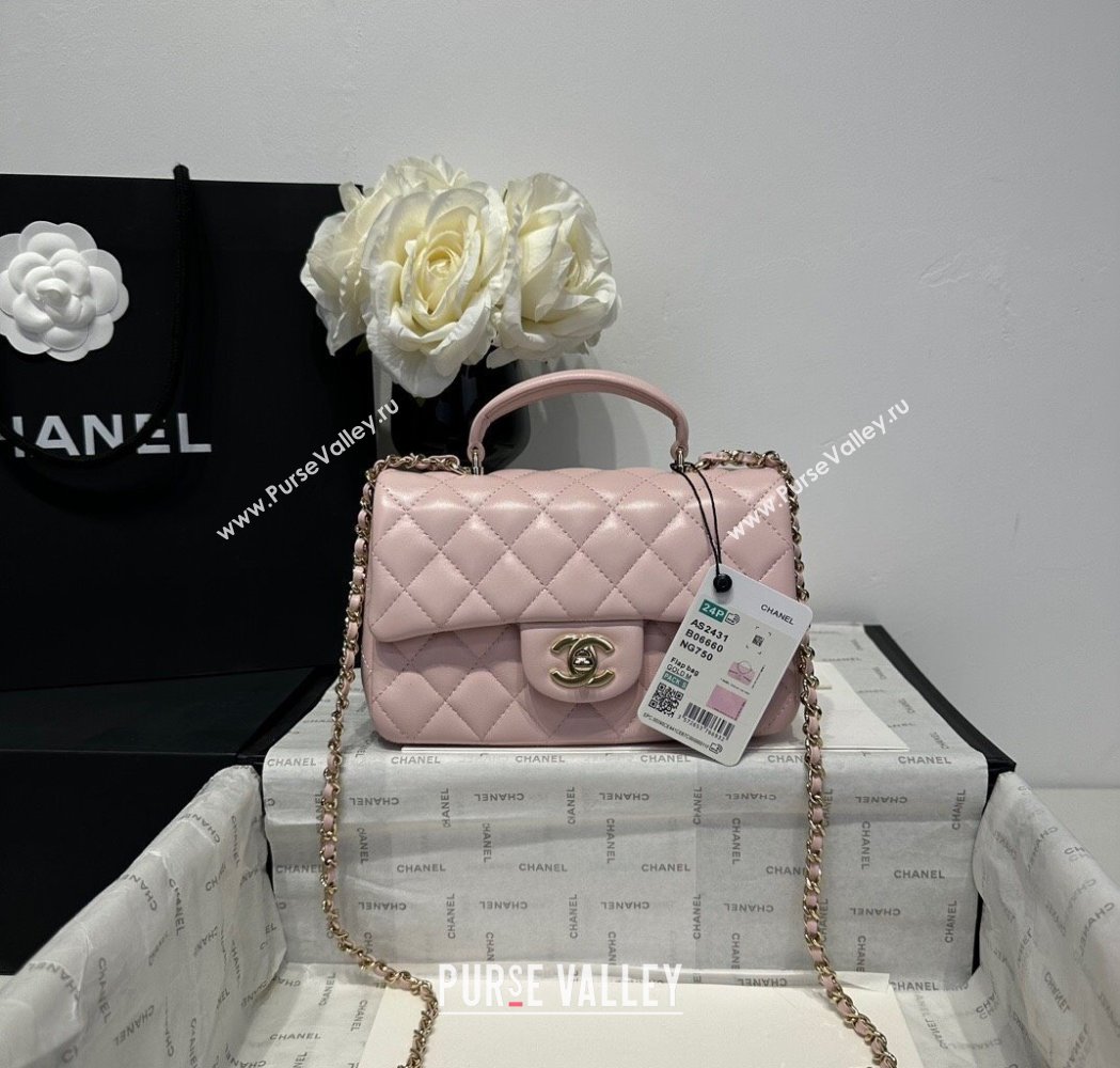 Chanel Coco Lambskin Mini Flap Bag with Top Handle AS2431 Pale Pink 2025 0212 (yezi-250213019)