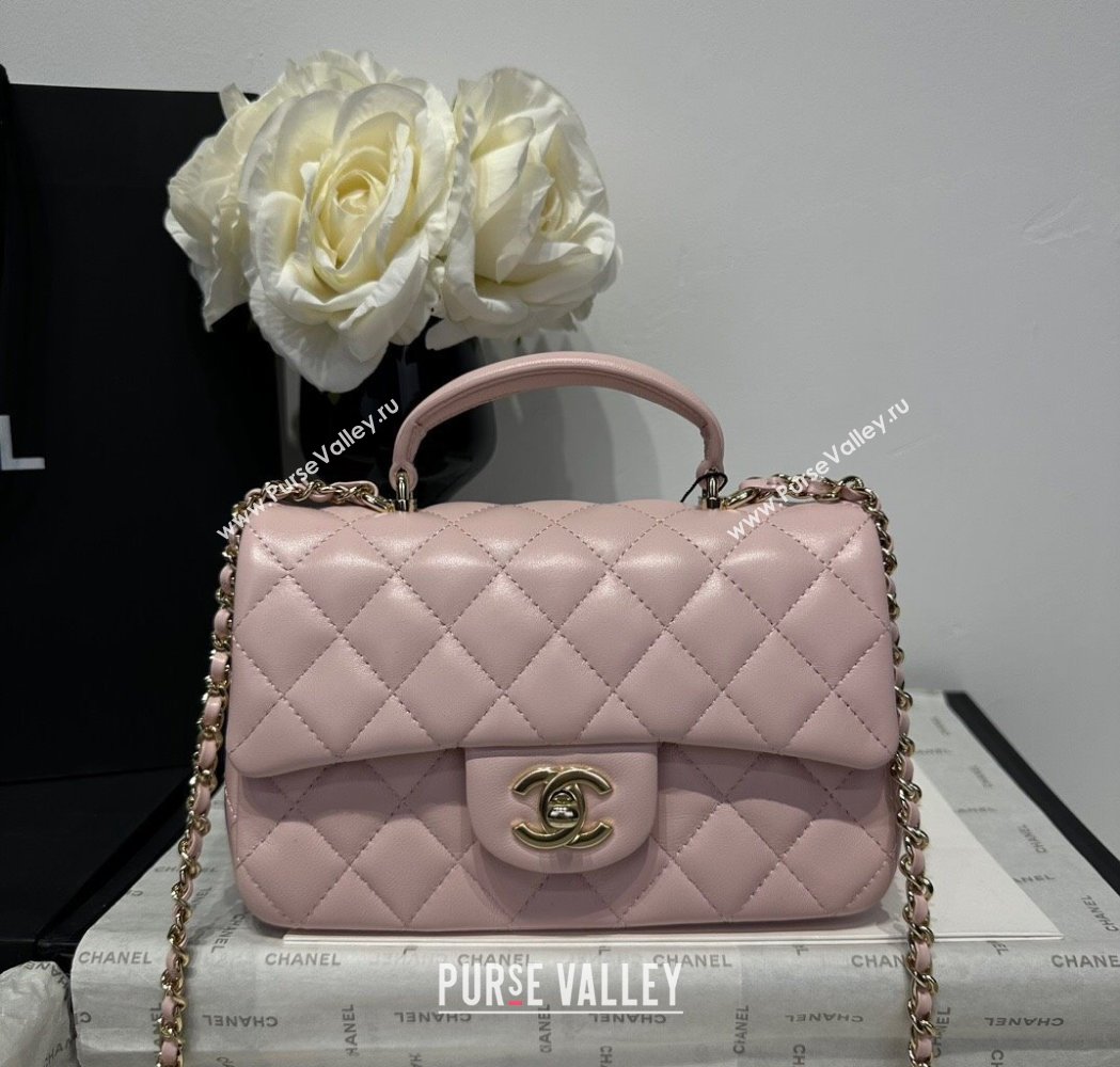 Chanel Coco Lambskin Mini Flap Bag with Top Handle AS2431 Pale Pink 2025 0212 (yezi-250213019)
