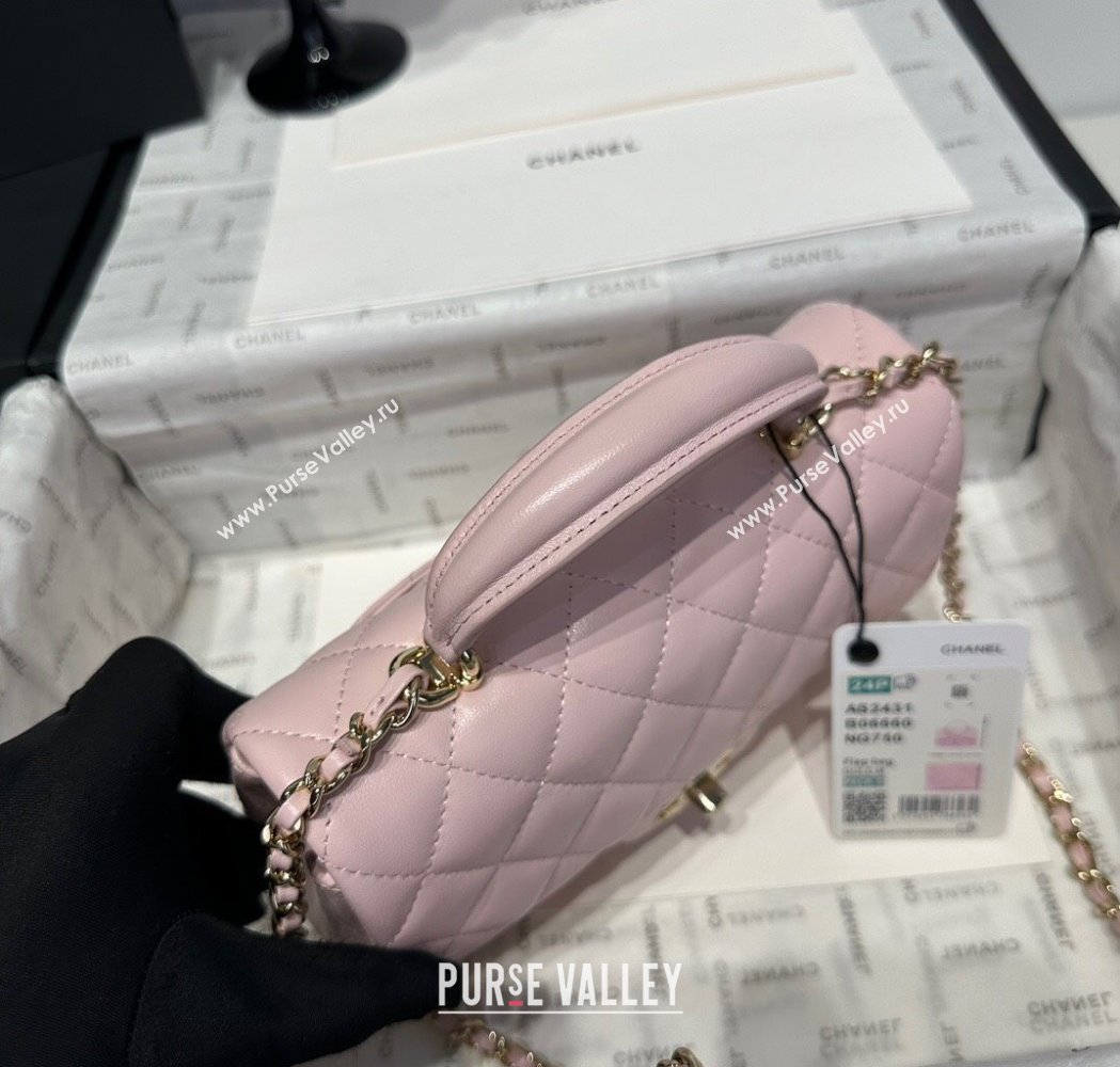 Chanel Coco Lambskin Mini Flap Bag with Top Handle AS2431 Pale Pink 2025 0212 (yezi-250213019)