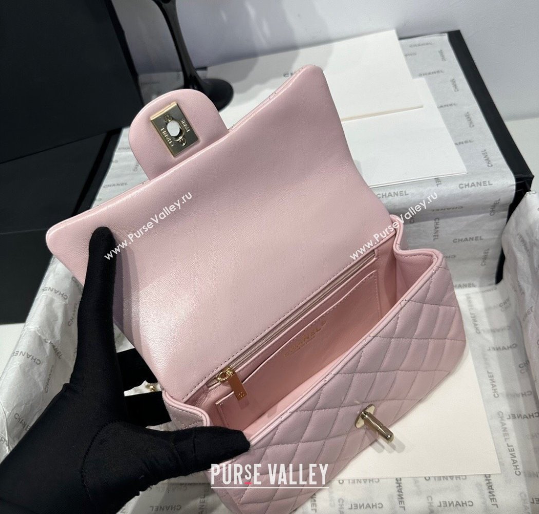 Chanel Coco Lambskin Mini Flap Bag with Top Handle AS2431 Pale Pink 2025 0212 (yezi-250213019)