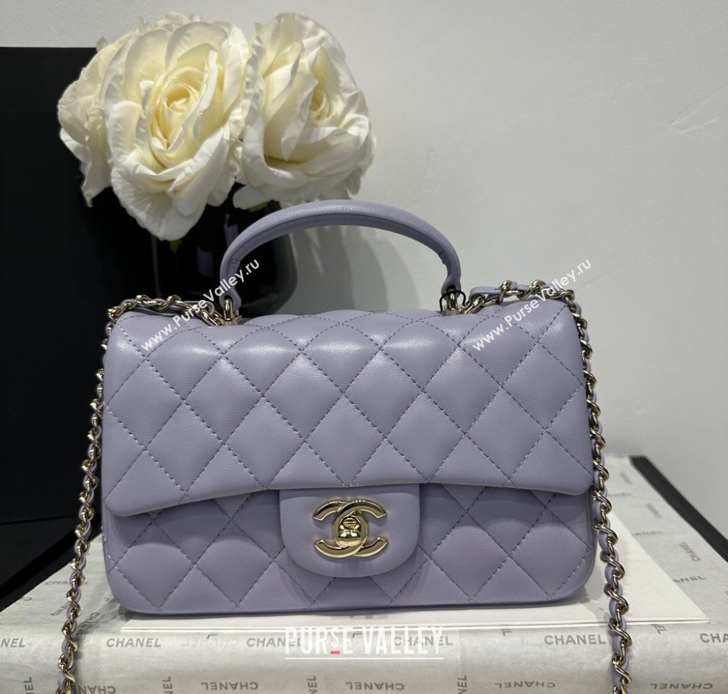Chanel Coco Lambskin Mini Flap Bag with Top Handle AS2431 Pale Purple 2025 0212 (yezi-250213020)