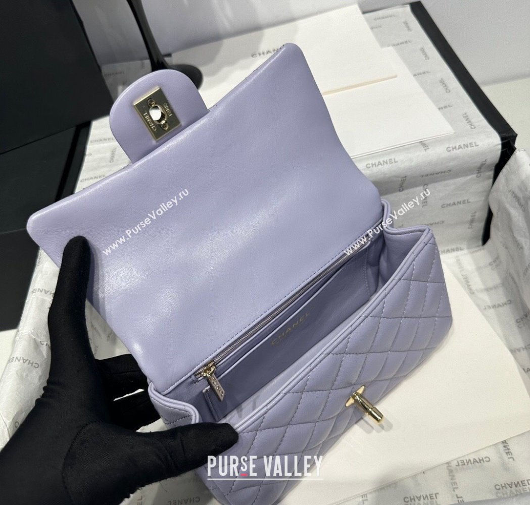 Chanel Coco Lambskin Mini Flap Bag with Top Handle AS2431 Pale Purple 2025 0212 (yezi-250213020)