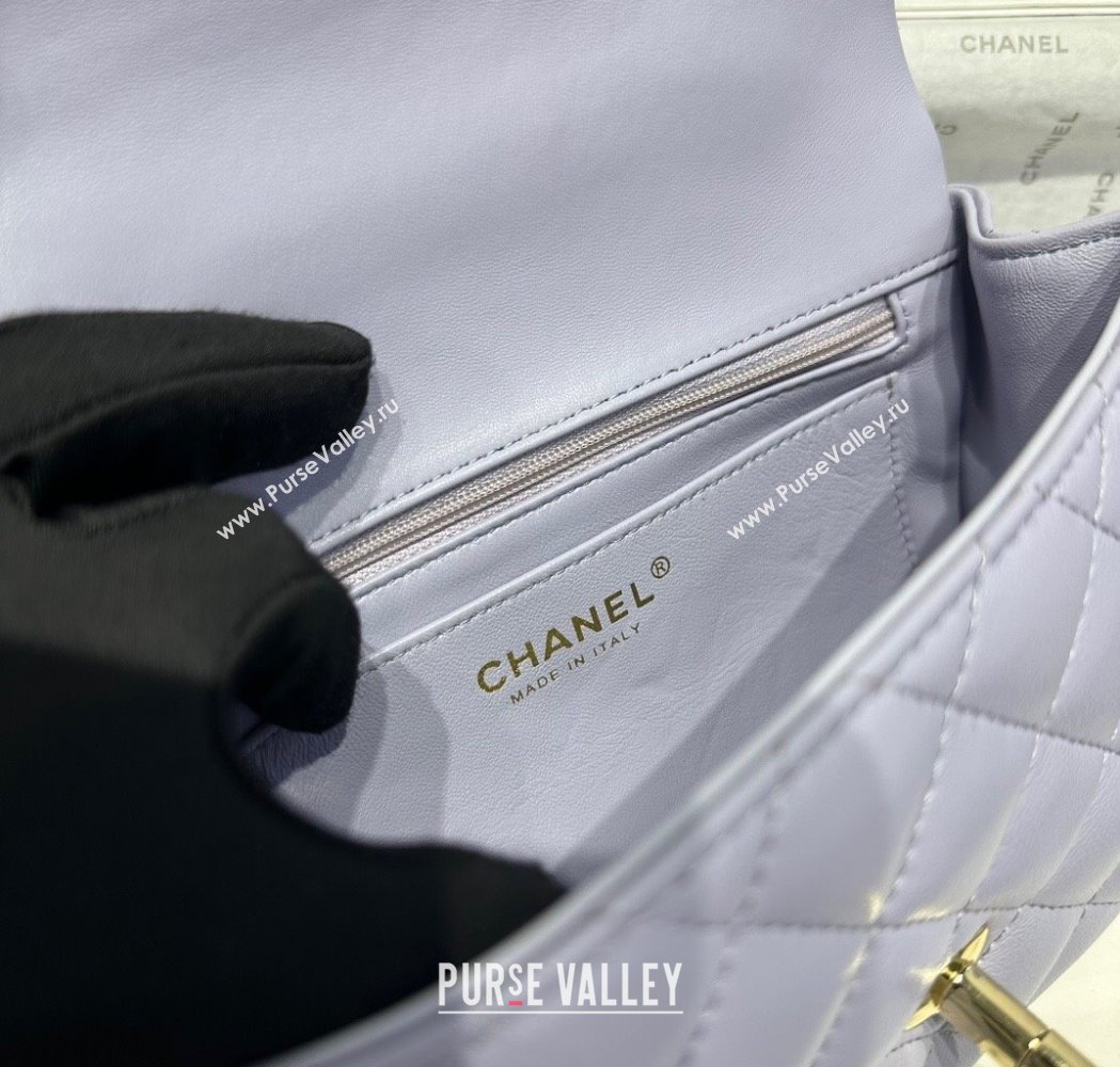 Chanel Coco Lambskin Mini Flap Bag with Top Handle AS2431 Pale Purple 2025 0212 (yezi-250213020)