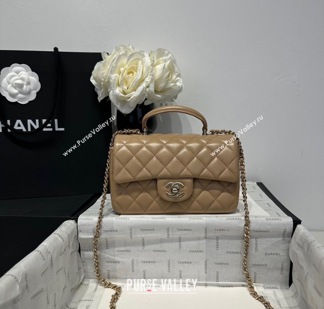 Chanel Coco Lambskin Mini Flap Bag with Top Handle AS2431 Khaki 2025 0212 (yezi-250213021)