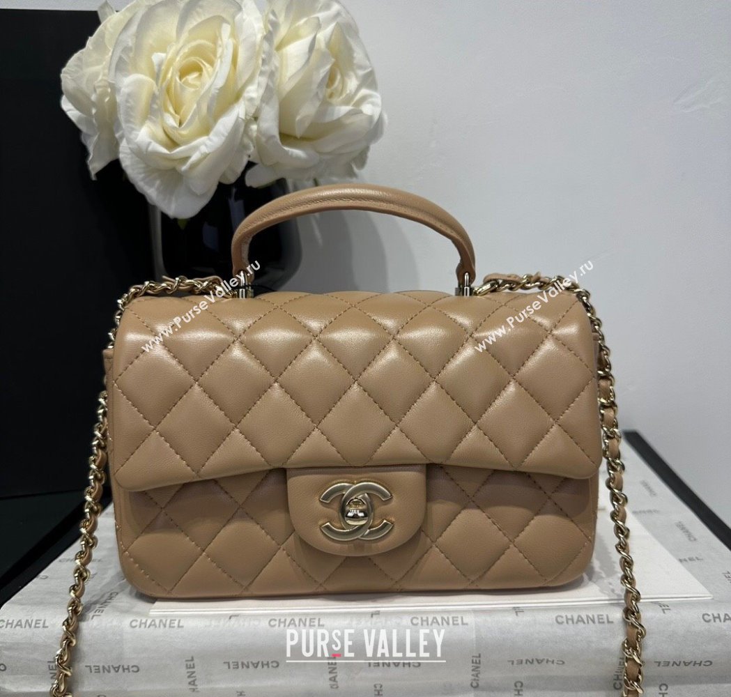 Chanel Coco Lambskin Mini Flap Bag with Top Handle AS2431 Khaki 2025 0212 (yezi-250213021)