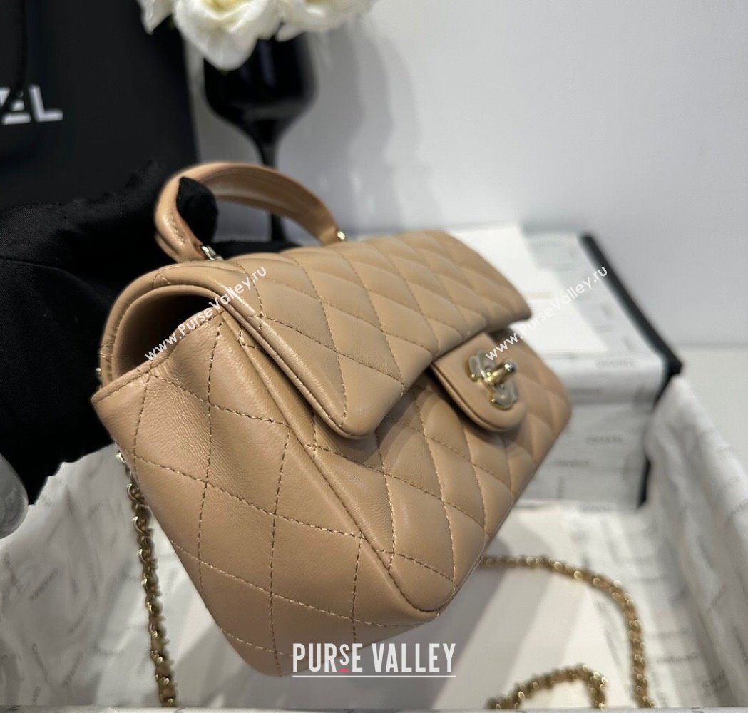 Chanel Coco Lambskin Mini Flap Bag with Top Handle AS2431 Khaki 2025 0212 (yezi-250213021)