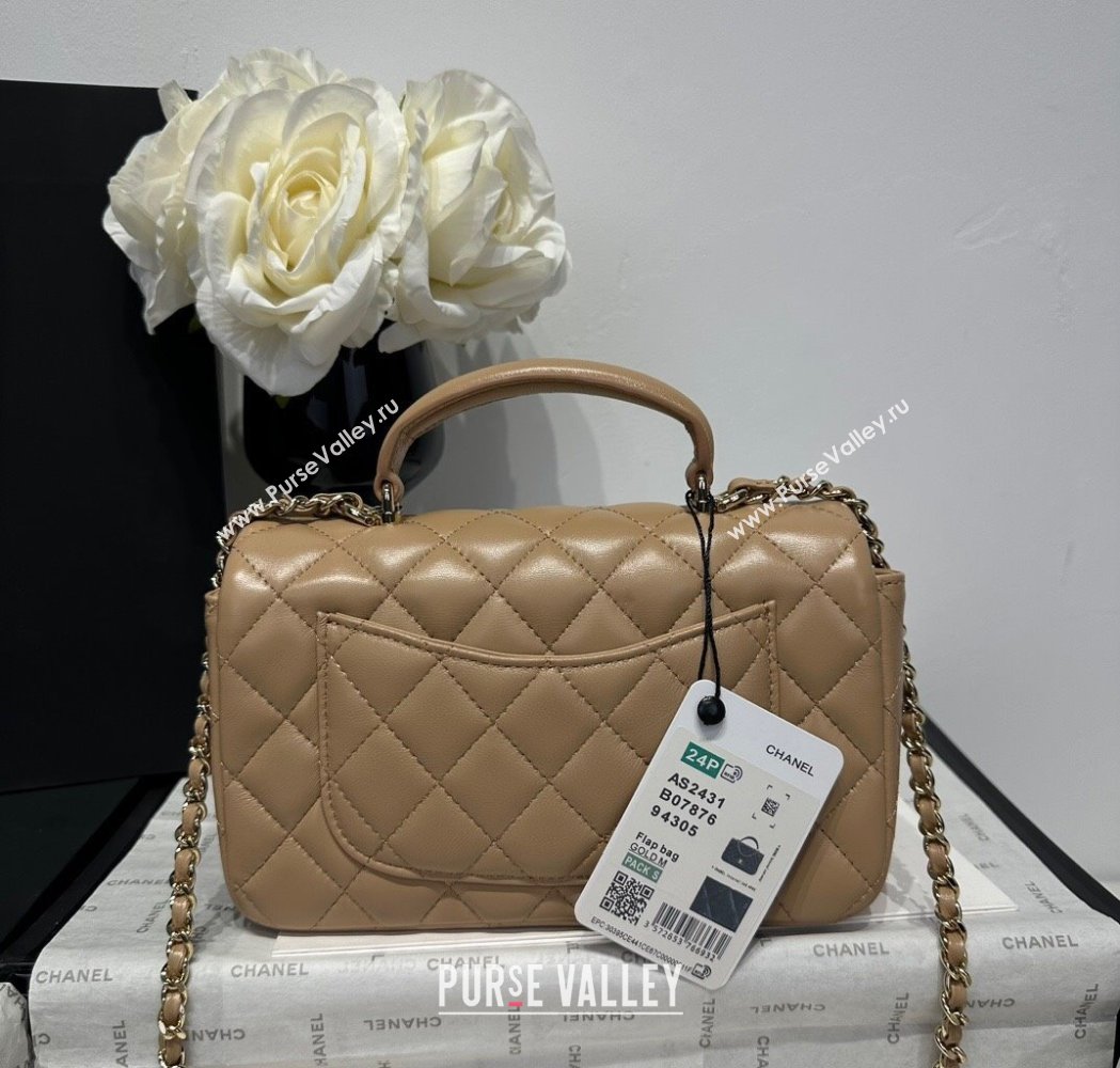 Chanel Coco Lambskin Mini Flap Bag with Top Handle AS2431 Khaki 2025 0212 (yezi-250213021)