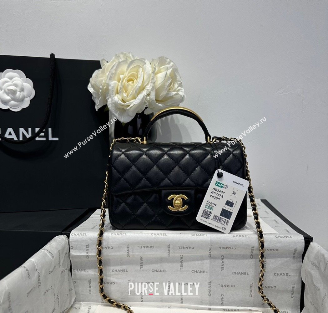 Chanel Coco Lambskin Mini Flap Bag with Top Handle AS2431 Black/Gold Hardware 2025 (yezi-250213022)