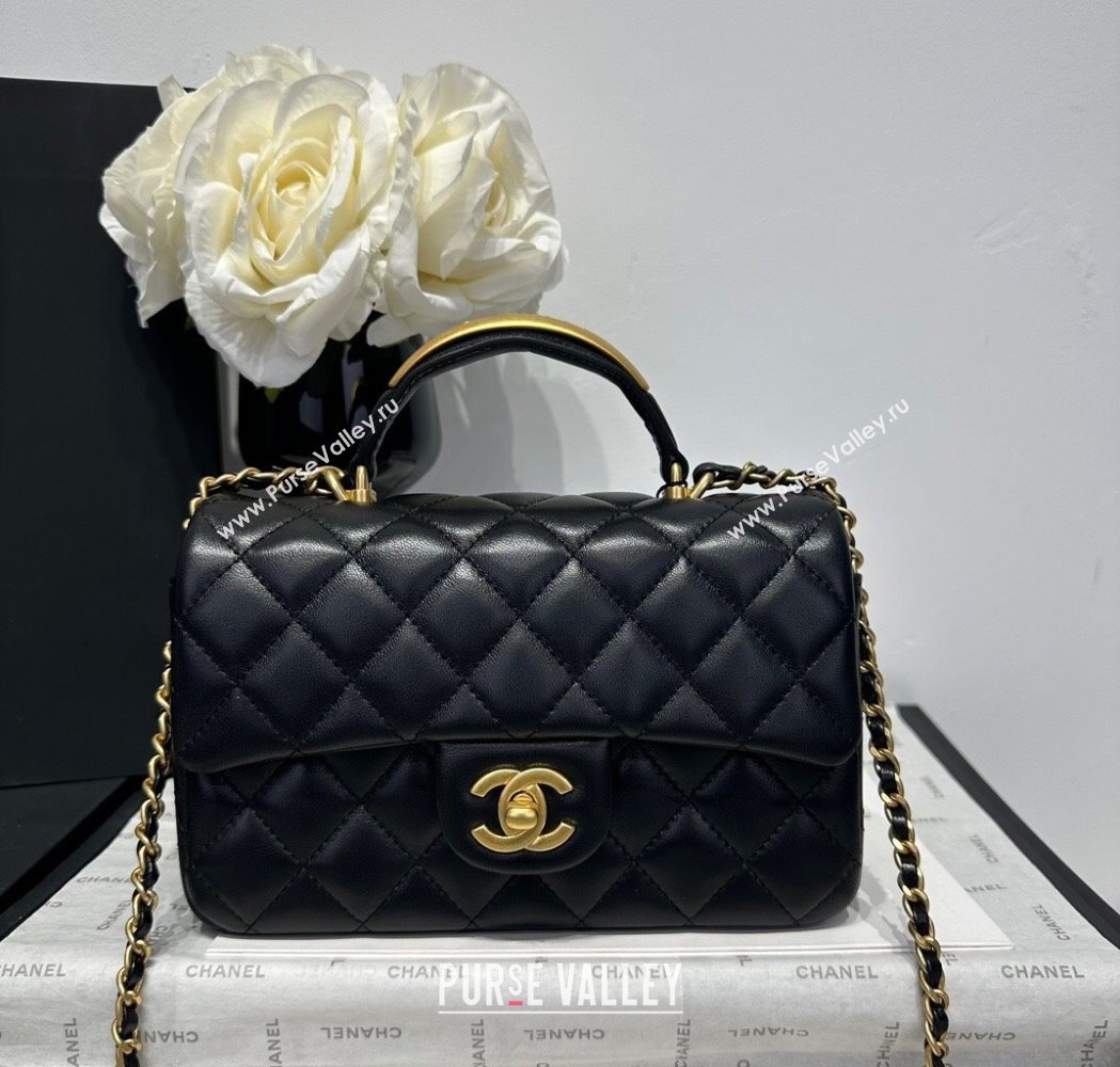 Chanel Coco Lambskin Mini Flap Bag with Top Handle AS2431 Black/Gold Hardware 2025 (yezi-250213022)