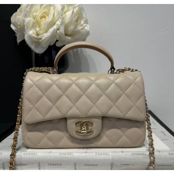 Chanel Coco Bicolor Lambskin Mini Flap Bag with Top Handle AS2431 Beige/Brown 2025 (yezi-250213023)