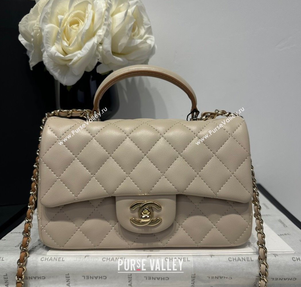 Chanel Coco Bicolor Lambskin Mini Flap Bag with Top Handle AS2431 Beige/Brown 2025 (yezi-250213023)