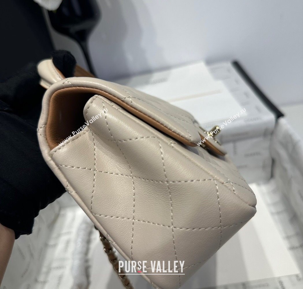 Chanel Coco Bicolor Lambskin Mini Flap Bag with Top Handle AS2431 Beige/Brown 2025 (yezi-250213023)