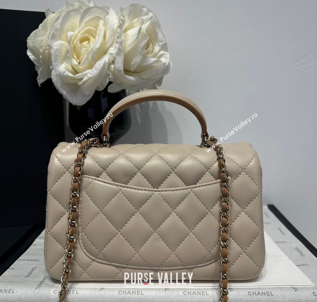 Chanel Coco Bicolor Lambskin Mini Flap Bag with Top Handle AS2431 Beige/Brown 2025 (yezi-250213023)
