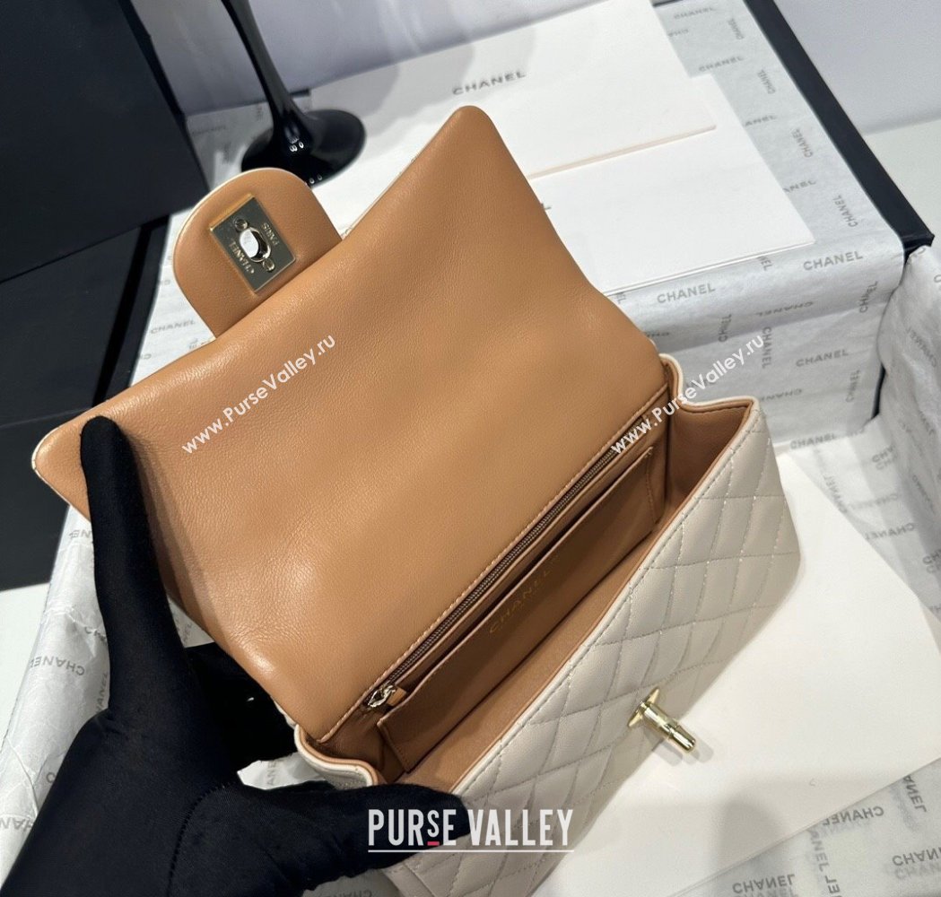 Chanel Coco Bicolor Lambskin Mini Flap Bag with Top Handle AS2431 Beige/Brown 2025 (yezi-250213023)