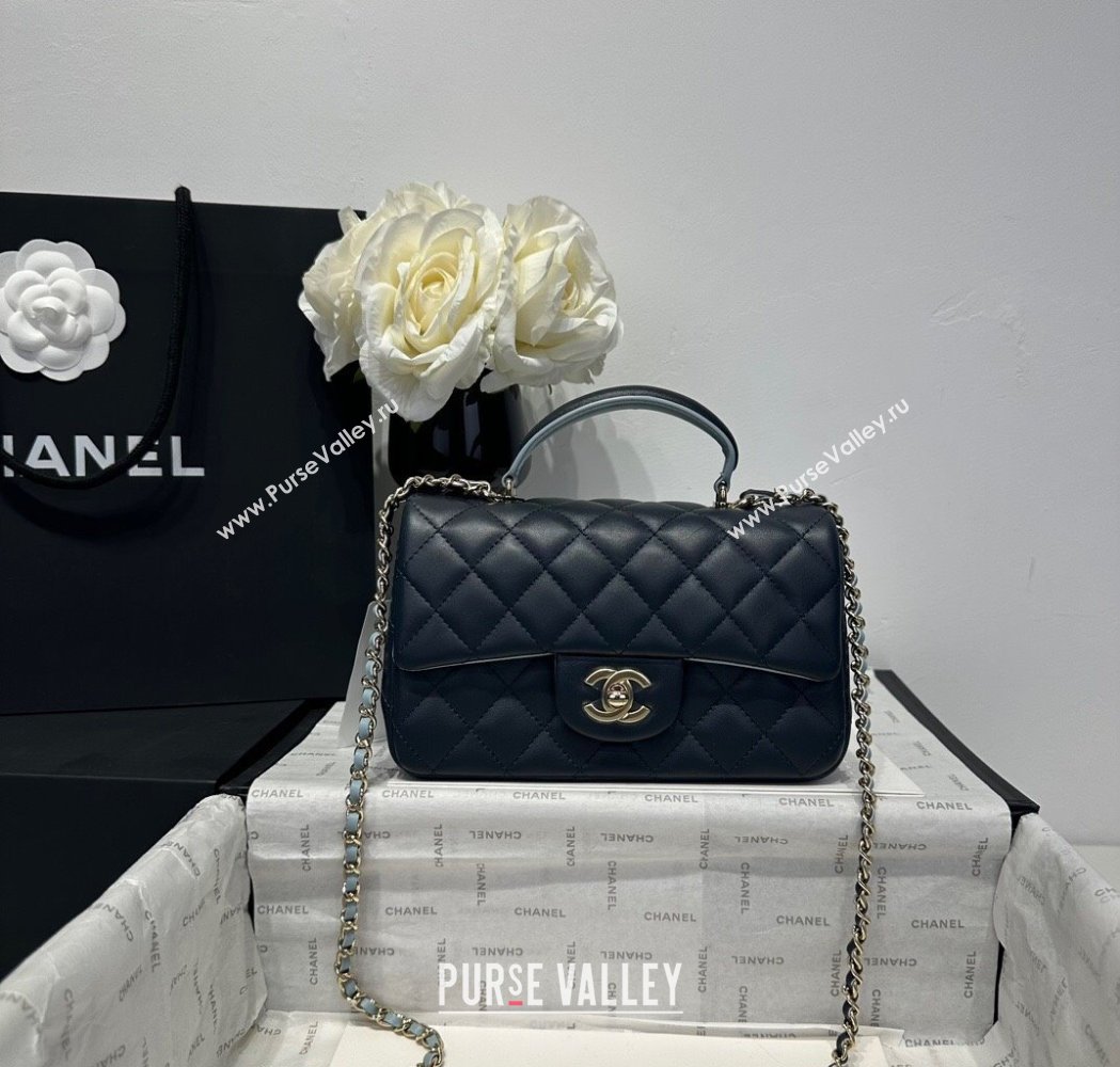 Chanel Coco Bicolor Lambskin Mini Flap Bag with Top Handle AS2431 Black/Blue 2025 (yezi-250213024)
