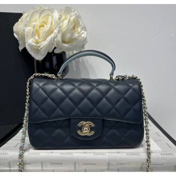 Chanel Coco Bicolor Lambskin Mini Flap Bag with Top Handle AS2431 Black/Blue 2025 (yezi-250213024)