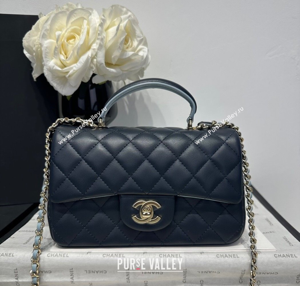 Chanel Coco Bicolor Lambskin Mini Flap Bag with Top Handle AS2431 Black/Blue 2025 (yezi-250213024)
