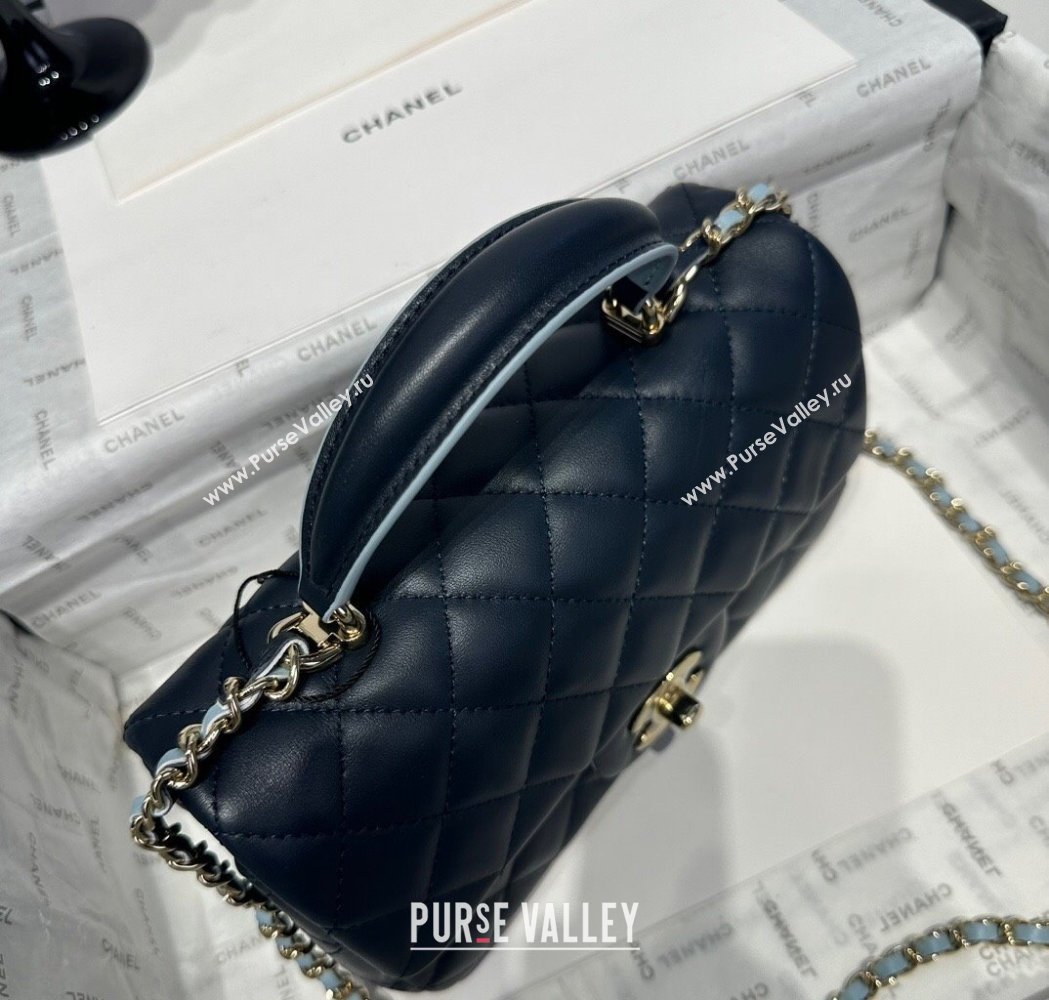Chanel Coco Bicolor Lambskin Mini Flap Bag with Top Handle AS2431 Black/Blue 2025 (yezi-250213024)