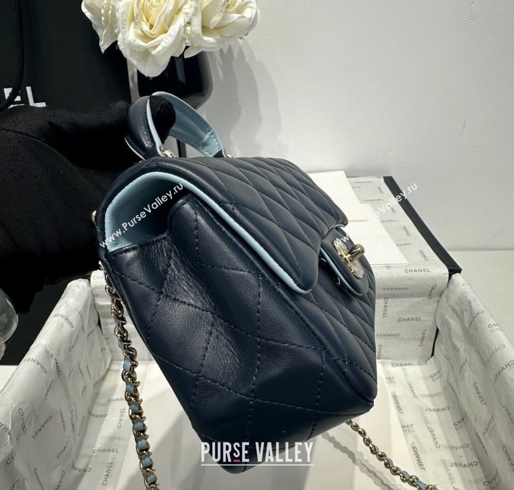 Chanel Coco Bicolor Lambskin Mini Flap Bag with Top Handle AS2431 Black/Blue 2025 (yezi-250213024)