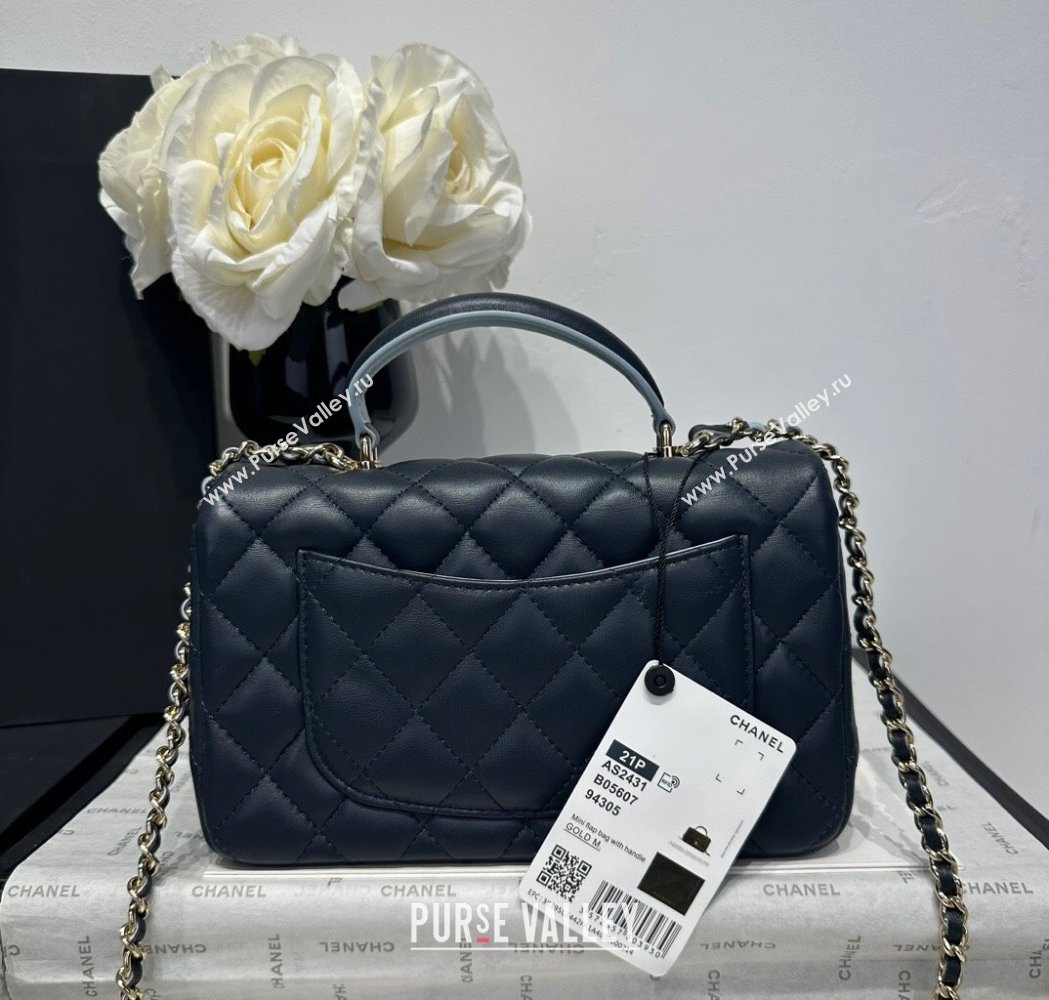 Chanel Coco Bicolor Lambskin Mini Flap Bag with Top Handle AS2431 Black/Blue 2025 (yezi-250213024)