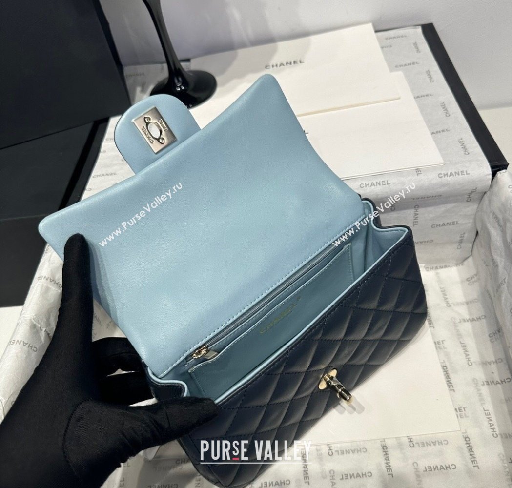 Chanel Coco Bicolor Lambskin Mini Flap Bag with Top Handle AS2431 Black/Blue 2025 (yezi-250213024)