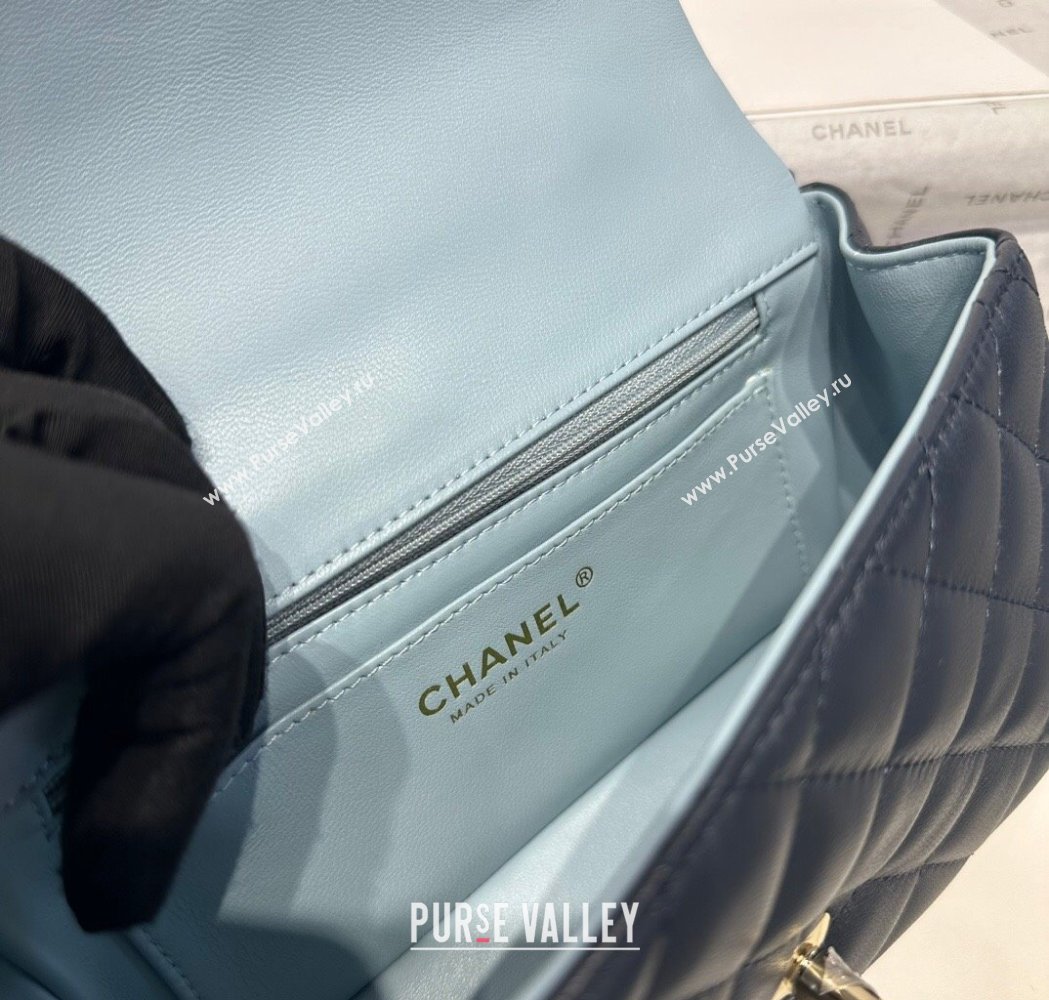 Chanel Coco Bicolor Lambskin Mini Flap Bag with Top Handle AS2431 Black/Blue 2025 (yezi-250213024)