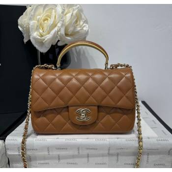 Chanel Coco Bicolor Lambskin Mini Flap Bag with Top Handle AS2431 Brown/Yellow 2025 (yezi-250213025)
