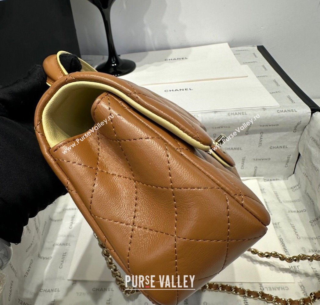 Chanel Coco Bicolor Lambskin Mini Flap Bag with Top Handle AS2431 Brown/Yellow 2025 (yezi-250213025)