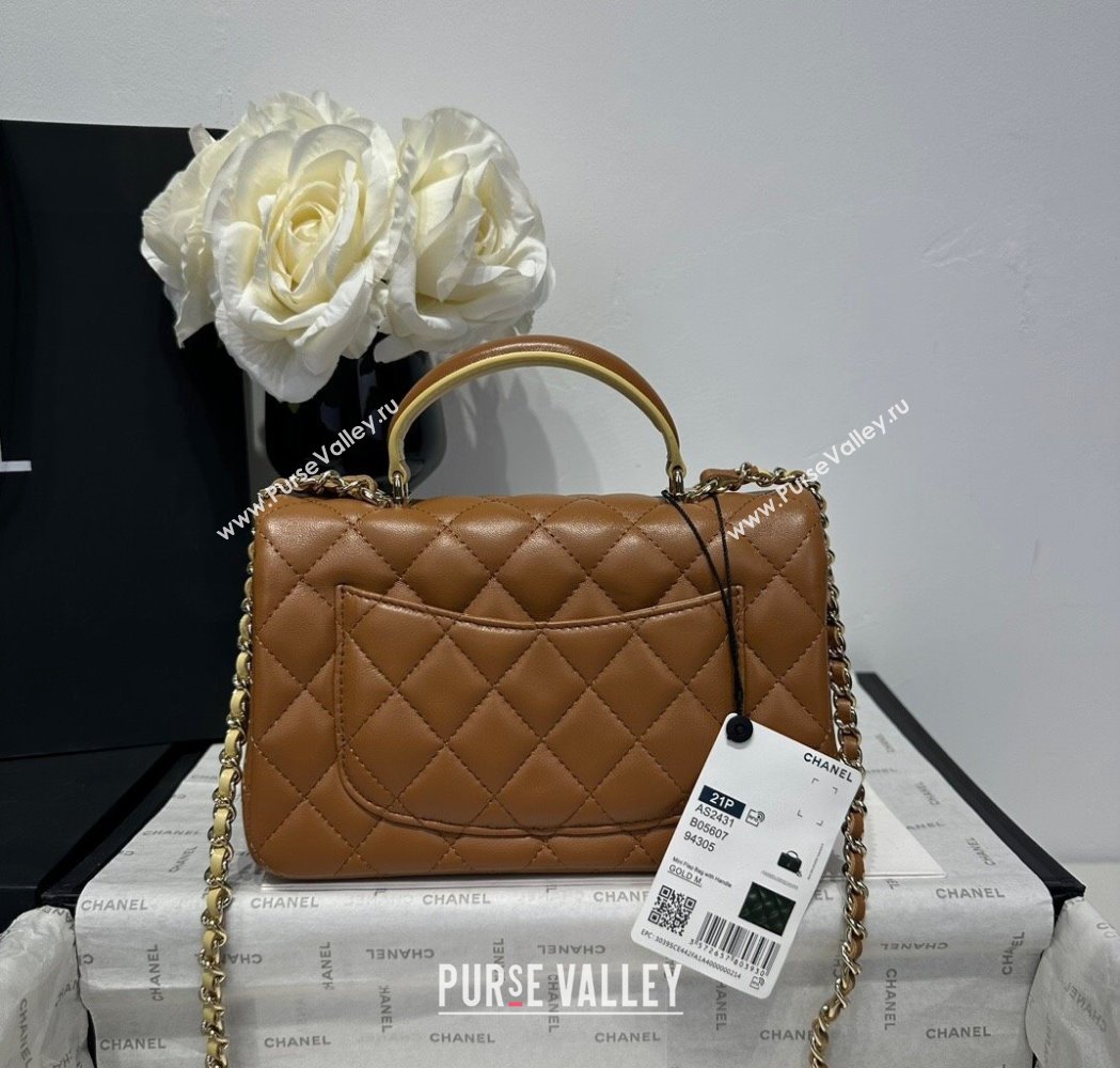 Chanel Coco Bicolor Lambskin Mini Flap Bag with Top Handle AS2431 Brown/Yellow 2025 (yezi-250213025)