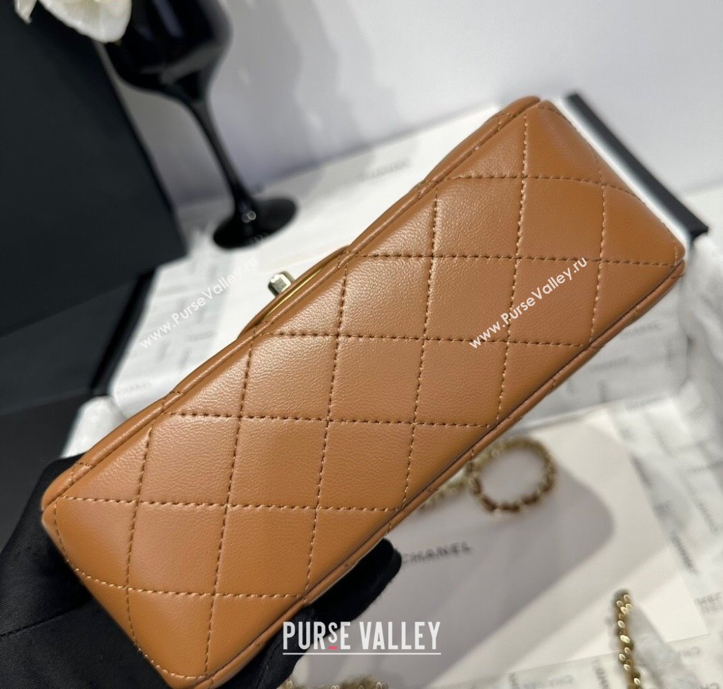 Chanel Coco Bicolor Lambskin Mini Flap Bag with Top Handle AS2431 Brown/Yellow 2025 (yezi-250213025)