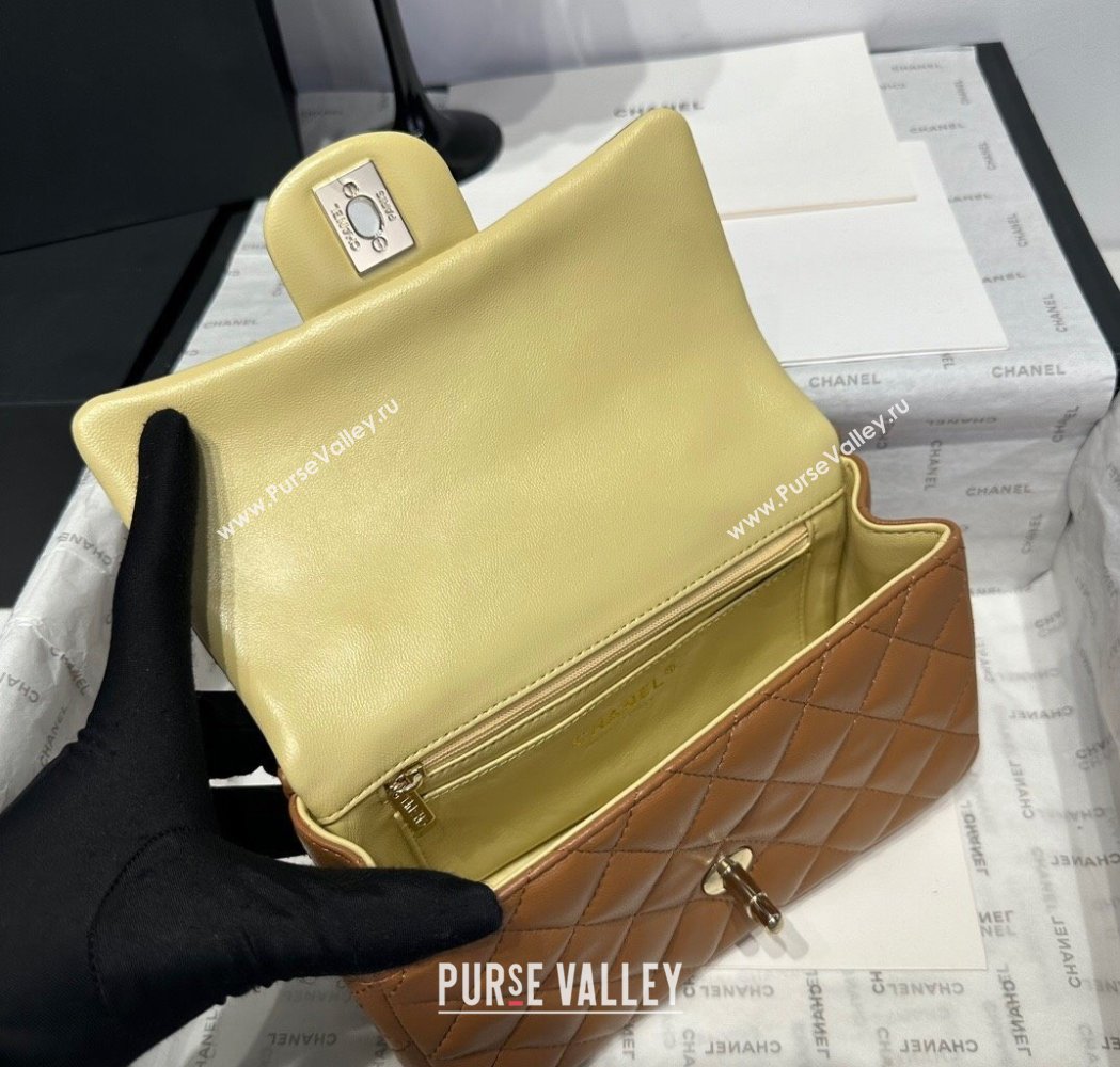 Chanel Coco Bicolor Lambskin Mini Flap Bag with Top Handle AS2431 Brown/Yellow 2025 (yezi-250213025)